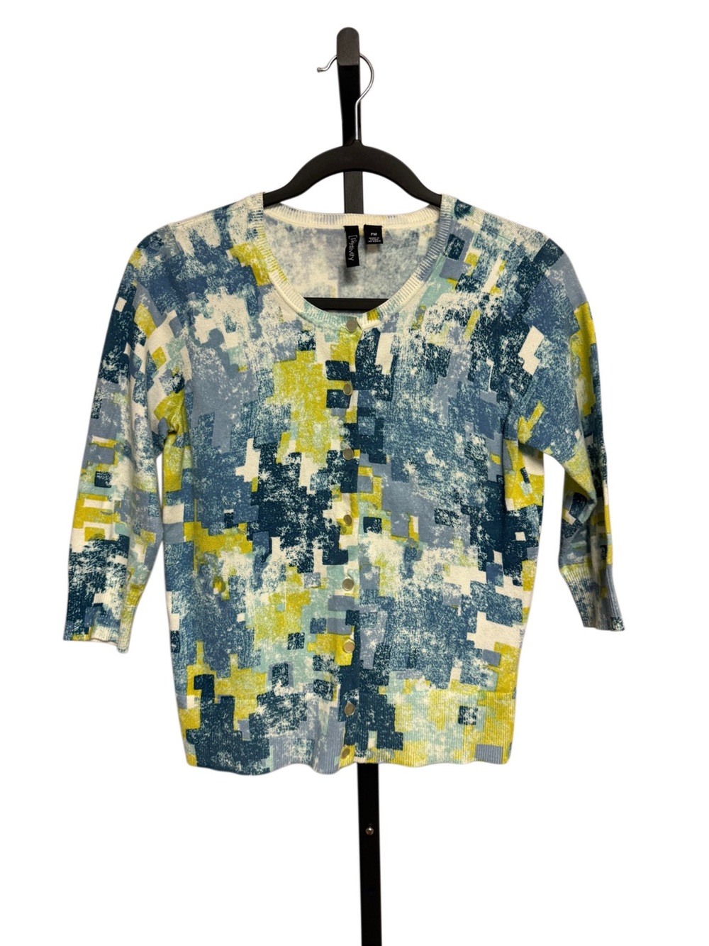 Relativity Abstract Print Button Front Cardigan Size MP Office Layer Retro